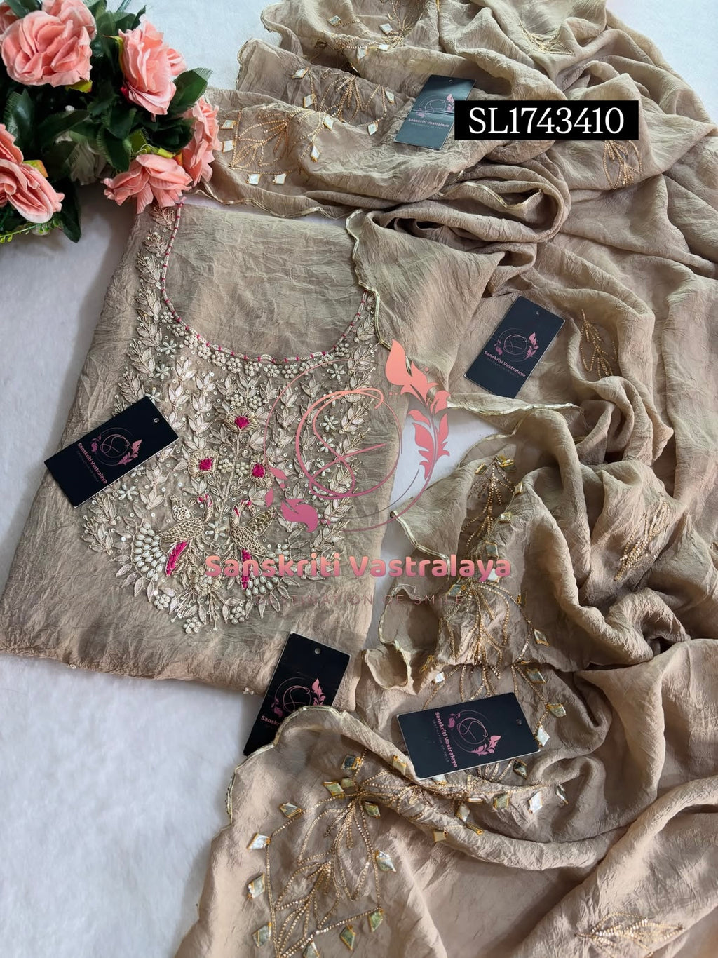 CRUSH TISSUE Zardozi Handwork 3pc UNSTICHED Suit Jaipuri GOTA PATTI  SL1743410