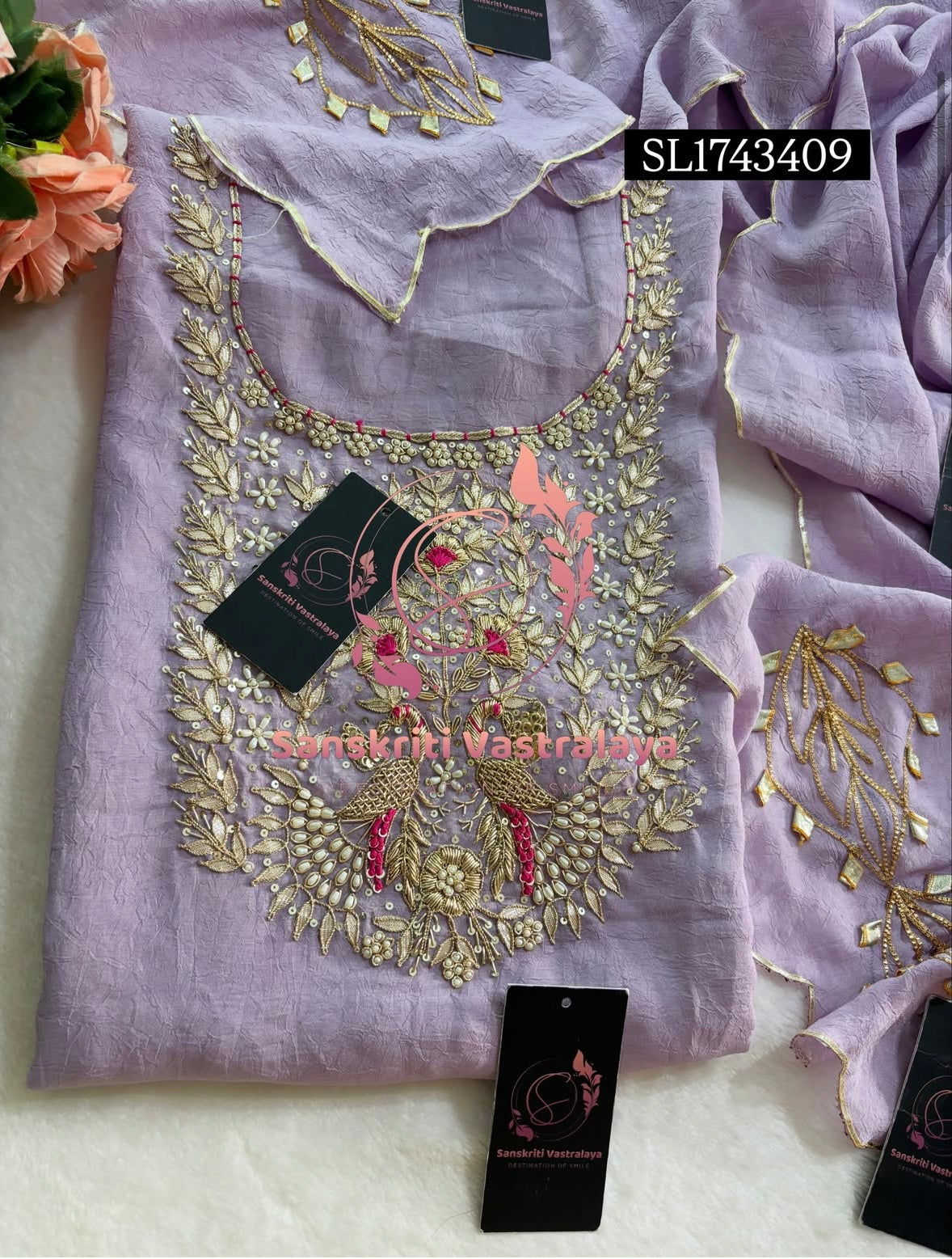 CRUSH TISSUE Zardozi Handwork 3pc UNSTICHED Suit Jaipuri GOTA PATTI  SL1743410