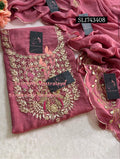 CRUSH TISSUE Zardozi Handwork 3pc ONION UNSTICHED Suit Jaipuri GOTA PATTI  SL1743408