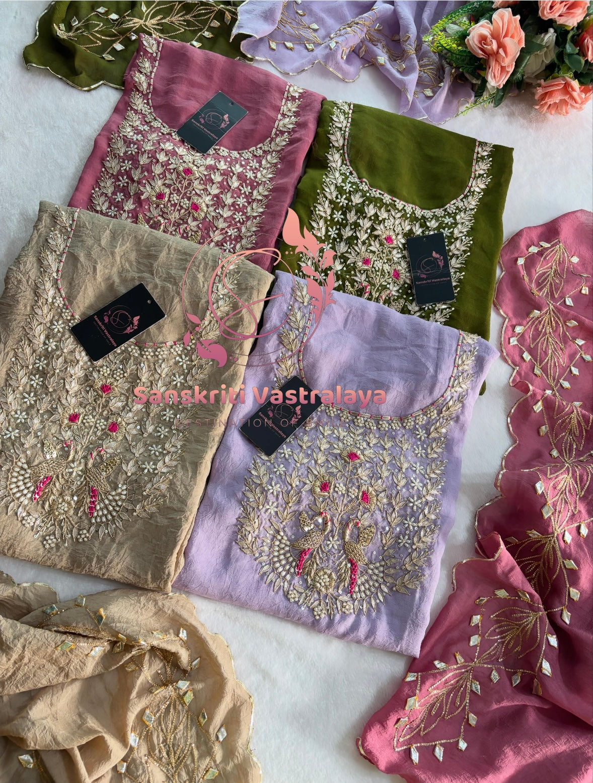 CRUSH TISSUE Zardozi Handwork 3pc UNSTICHED Suit Jaipuri GOTA PATTI  SL1743410