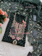 GEORGETTE Zardozi Handwork 3pc  BOTTLE GREEN  UNSTICHED Suit jaipuri GOTA PATTI  GE1982301