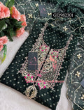 GEORGETTE Zardozi Handwork 3pc  BOTTLE GREEN  UNSTICHED Suit jaipuri GOTA PATTI  GE1982301