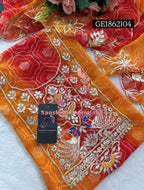 GEORGETTE Zardozi Handwork 3pc MULTI ORANGE  UNSTICHED Suit Jaipuri GOTA PATTI GE1862104