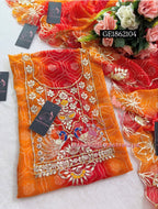GEORGETTE Zardozi Handwork 3pc MULTI ORANGE  UNSTICHED Suit Jaipuri GOTA PATTI GE1862104