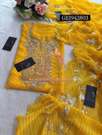 GEORGETTE Zardozi Handwork 3pc YELLOW  UNSTICHED Suit Jaipuri GOTA PATTI GE1942803