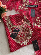 GEORGETTE Zardozi Handwork 3pc RED  UNSTICHED Suit Jaipuri GOTA PATTI GE2043501