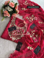 GEORGETTE Zardozi Handwork 3pc RED  UNSTICHED Suit Jaipuri GOTA PATTI GE2043501