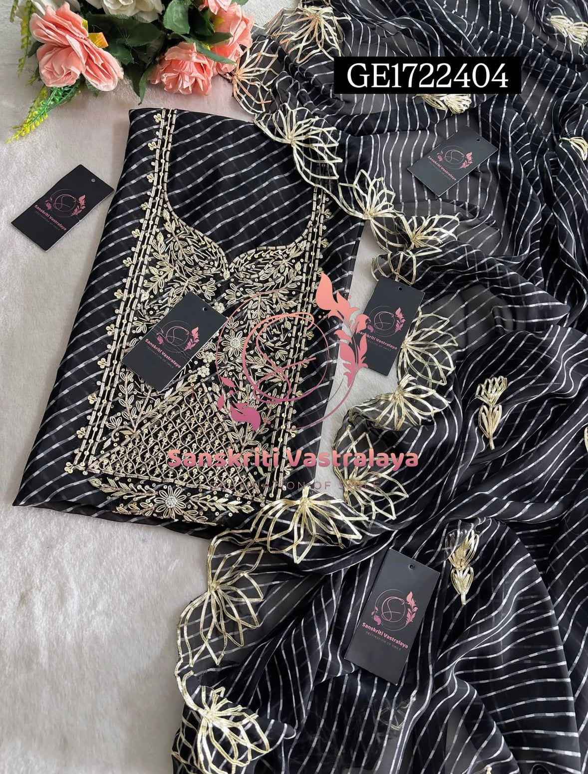 GEORGETTE Zardozi HandwGEORGETTE Zardozi Handwork 3pc  BLACK  UNSTICHED Suit jaipuri GOTA PATTI  GE1722404ork 3pc  BLACK  UNSTICHED Suit jaipuri GOTA PATTI  GE1722404