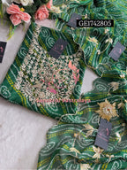 GEORGETTE Zardozi Handwork 3pc  GREEN  UNSTICHED Suit jaipuri GOTA PATTI  GE1742805