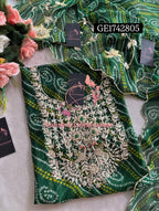 GEORGETTE Zardozi Handwork 3pc  GREEN  UNSTICHED Suit jaipuri GOTA PATTI  GE1742805