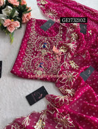 GEORGETTE Zardozi Handwork 3pc  PINK UNSTICHED Suit jaipuri GOTA PATTI  GE1732102