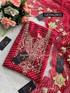 GEORGETTE Zardozi Handwork 3pc RED  UNSTICHED Suit jaipuri GOTA PATTI  GE1962803