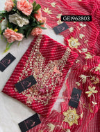 GEORGETTE Zardozi Handwork 3pc RED  UNSTICHED Suit jaipuri GOTA PATTI  GE1962803