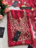 GEORGETTE Zardozi Handwork 3pc RED  UNSTICHED Suit jaipuri GOTA PATTI  GE1962803