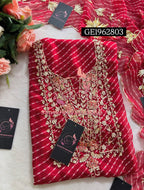 GEORGETTE Zardozi Handwork 3pc RED  UNSTICHED Suit jaipuri GOTA PATTI  GE1962803