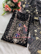 GEORGETTE Zardozi Handwork 3pc  BLACK UNSTICHED Suit Jaipuri GOTA PATTI GE1732803