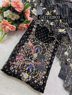 GEORGETTE Zardozi Handwork 3pc  BLACK UNSTICHED Suit Jaipuri GOTA PATTI GE1732803