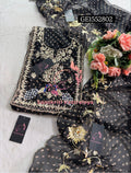 GEORGETTE Zardozi Handwork 3pc  BLACK UNSTICHED Suit Jaipuri GOTA PATTI GE1552802