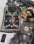 GEORGETTE Zardozi Handwork 3pc  BLACK UNSTICHED Suit Jaipuri GOTA PATTI GE1552802