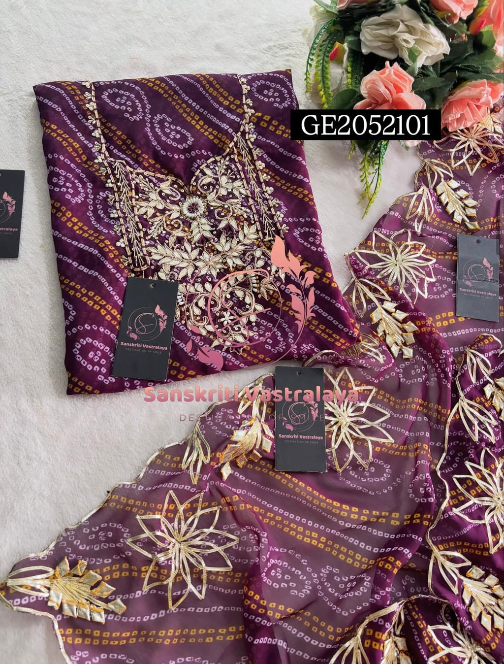 GEORGETTE Zardozi Handwork 3pc WINE UNSTICHED Suit jaipuri GOTA PATTI  GE2052101