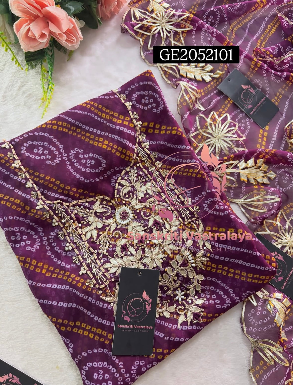 GEORGETTE Zardozi Handwork 3pc WINE UNSTICHED Suit jaipuri GOTA PATTI  GE2052101
