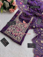 GEORGETTE Zardozi Handwork 3pc PURPLE  UNSTICHED Suit jaipuri GOTA PATTI  GE1712201