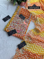 GEORGETTE Zardozi Handwork 3pc ORANGE MULTI  UNSTICHED Suit jaipuri GOTA PATTI  GE1712102