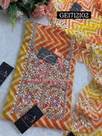 GEORGETTE Zardozi Handwork 3pc ORANGE MULTI  UNSTICHED Suit jaipuri GOTA PATTI  GE1712102