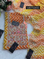 GEORGETTE Zardozi Handwork 3pc ORANGE MULTI  UNSTICHED Suit jaipuri GOTA PATTI  GE1712102