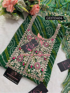 GEORGETTE Zardozi Handwork 3pc GREEN  UNSTICHED Suit jaipuri GOTA PATTI  GE1713404