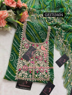GEORGETTE Zardozi Handwork 3pc GREEN  UNSTICHED Suit jaipuri GOTA PATTI  GE1713404