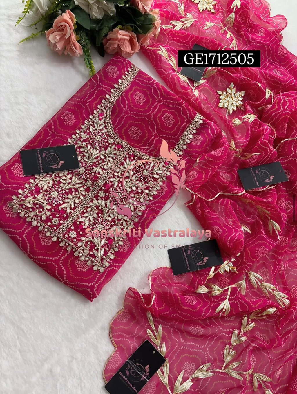 GEORGETTE Zardozi Handwork 3pc PINK UNSTICHED Suit jaipuri GOTA PATTI  GE1712505