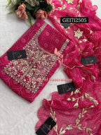 GEORGETTE Zardozi Handwork 3pc PINK UNSTICHED Suit jaipuri GOTA PATTI  GE1712505