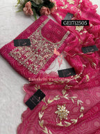 GEORGETTE Zardozi Handwork 3pc PINK UNSTICHED Suit jaipuri GOTA PATTI  GE1712505