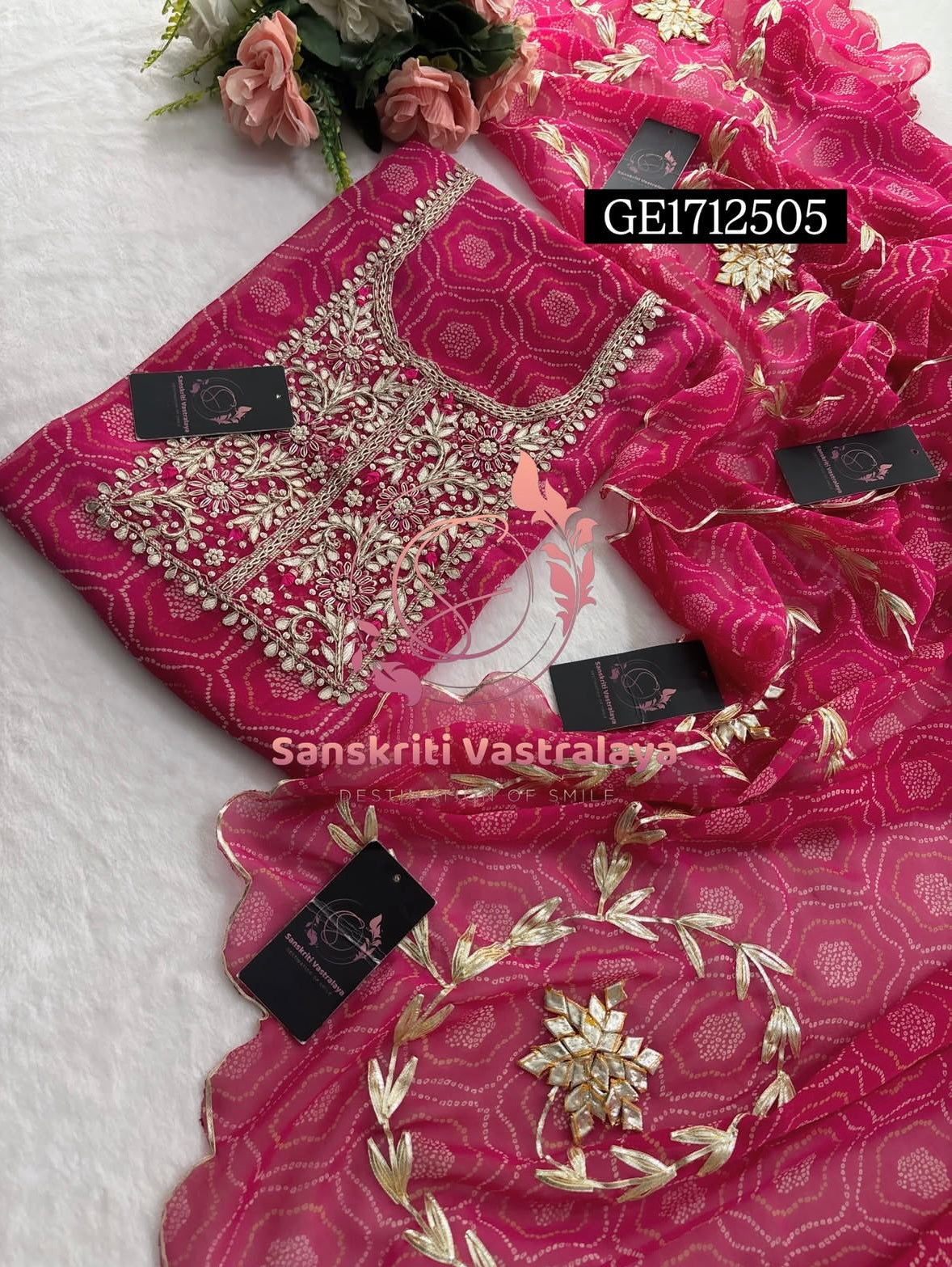 GEORGETTE Zardozi Handwork 3pc PINK UNSTICHED Suit jaipuri GOTA PATTI  GE1712505