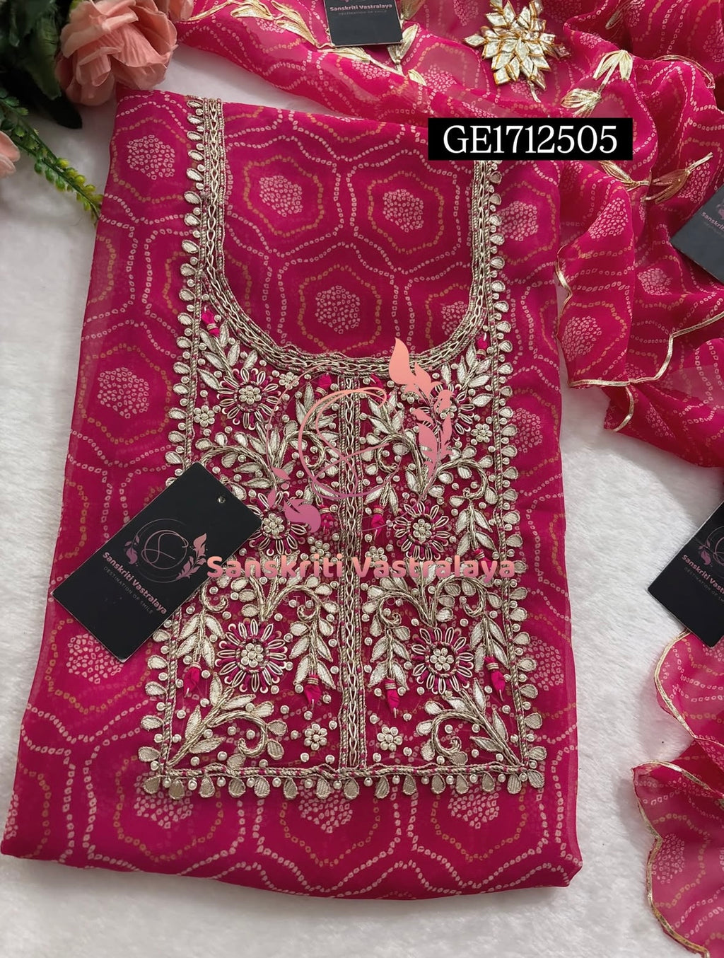 GEORGETTE Zardozi Handwork 3pc PINK UNSTICHED Suit jaipuri GOTA PATTI  GE1712505