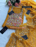 GEORGETTE Zardozi Handwork 3pc MUSTURD YELLOW  UNSTICHED Suit jaipuri GOTA PATTI  GE1713406