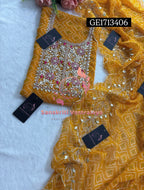 GEORGETTE Zardozi Handwork 3pc MUSTURD YELLOW  UNSTICHED Suit jaipuri GOTA PATTI  GE1713406