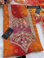 GEORGETTE Zardozi Handwork 3pc ORANGE UNSTICHED Suit jaipuri GOTA PATTI  GE2062101
