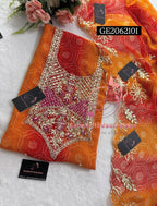 GEORGETTE Zardozi Handwork 3pc ORANGE UNSTICHED Suit jaipuri GOTA PATTI  GE2062101
