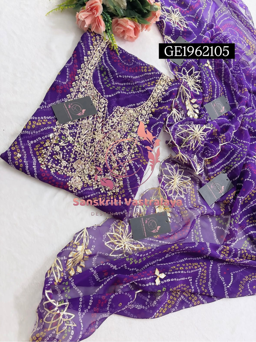 GEORGETTE Zardozi Handwork 3pc PURPLE UNSTICHED Suit jaipuri GOTA PATTI  GE1962105
