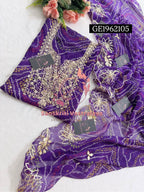 GEORGETTE Zardozi Handwork 3pc PURPLE UNSTICHED Suit jaipuri GOTA PATTI  GE1962105