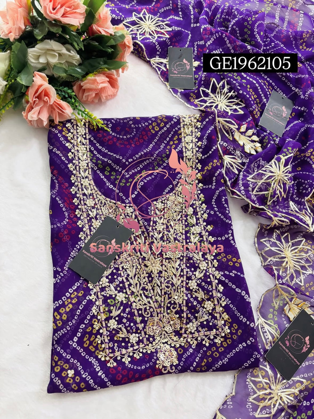 GEORGETTE Zardozi Handwork 3pc PURPLE UNSTICHED Suit jaipuri GOTA PATTI  GE1962105