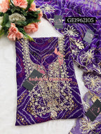 GEORGETTE Zardozi Handwork 3pc PURPLE UNSTICHED Suit jaipuri GOTA PATTI  GE1962105