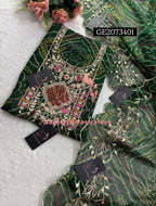 GEORGETTE Zardozi Handwork 3pc GREEN UNSTICHED Suit jaipuri GOTA PATTI  GE2073401