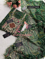 GEORGETTE Zardozi Handwork 3pc GREEN UNSTICHED Suit jaipuri GOTA PATTI  GE2073401