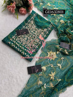 GEORGETTE Zardozi Handwork 3pc GREEN UNSTICHED Suit jaipuri GOTA PATTI  GE1632801