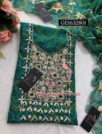 GEORGETTE Zardozi Handwork 3pc GREEN UNSTICHED Suit jaipuri GOTA PATTI  GE1632801