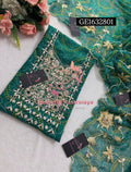GEORGETTE Zardozi Handwork 3pc GREEN UNSTICHED Suit jaipuri GOTA PATTI  GE1632801