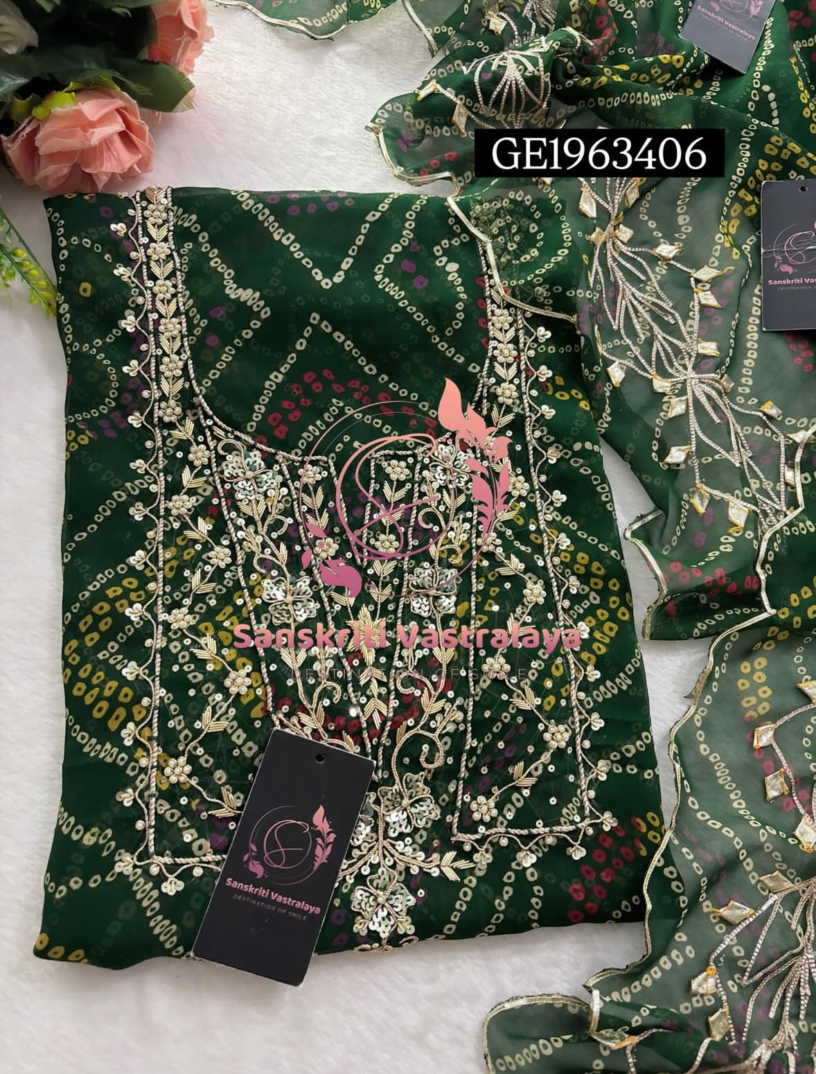 GEORGETTE Zardozi Handwork 3pc GREEN UNSTICHED Suit jaipuri GOTA PATTI  GE1963406
